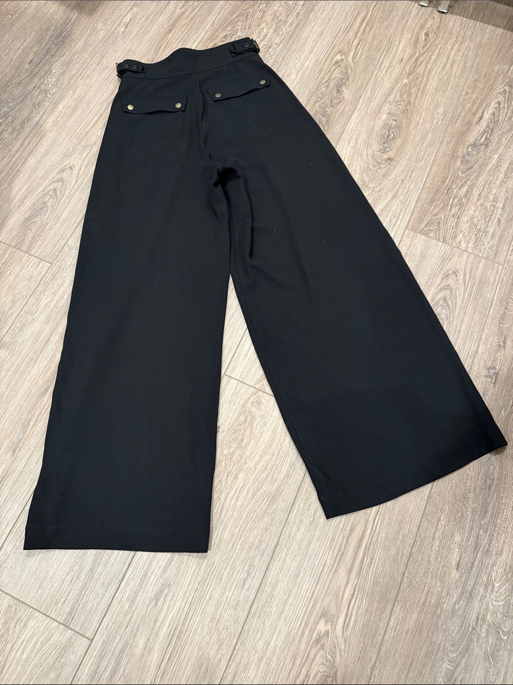 bohme Black Wide-Leg High-Waist Trousers with Belt Detail - Picture 3 of 4